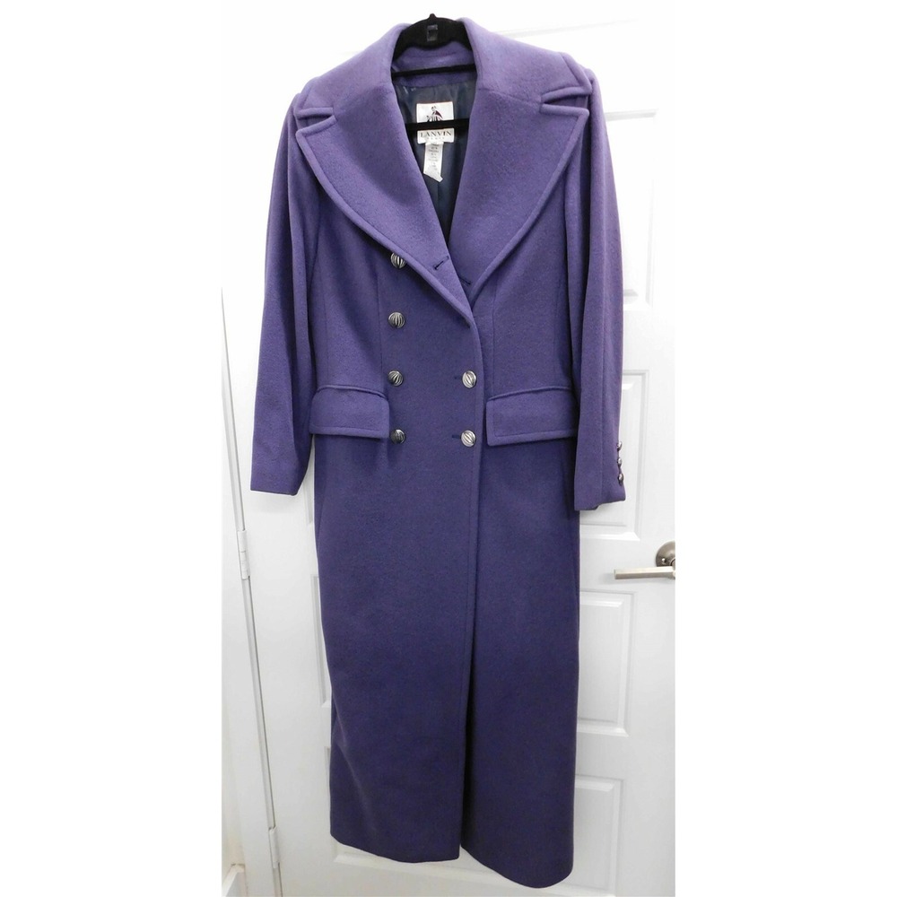Lanvin‎ Paris Purple Angora Wool Double Breasted Long Coat sz 40